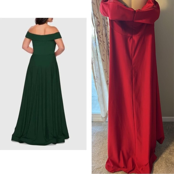 La Femme Curve Red Off The Shoulder Long Dress - Picture 2 of 15
